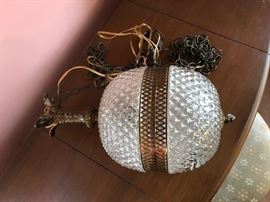 Brass and crystal hanging lamp
