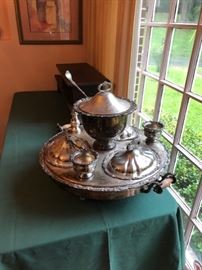 Very rare silver plate lazy Susan with soup tureen. 
