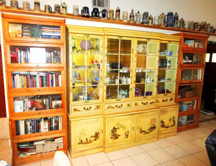 Barrister book cases and lacquered display cabinet or hutch
