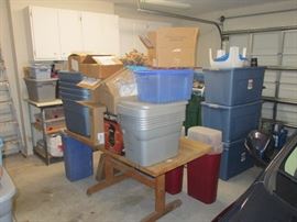 Work benches and bins. Bins of bins