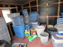 Bins of bins and garden supplies