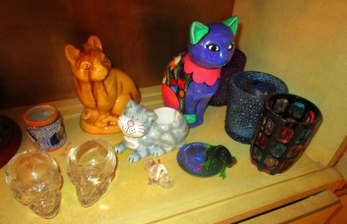 Many cat arts around the house & crystal skulls