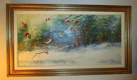 Original signed oil---winter sparrows