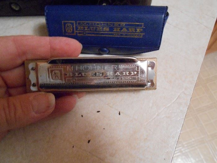 Smaller harmonica Blues Harp by Hohner with case