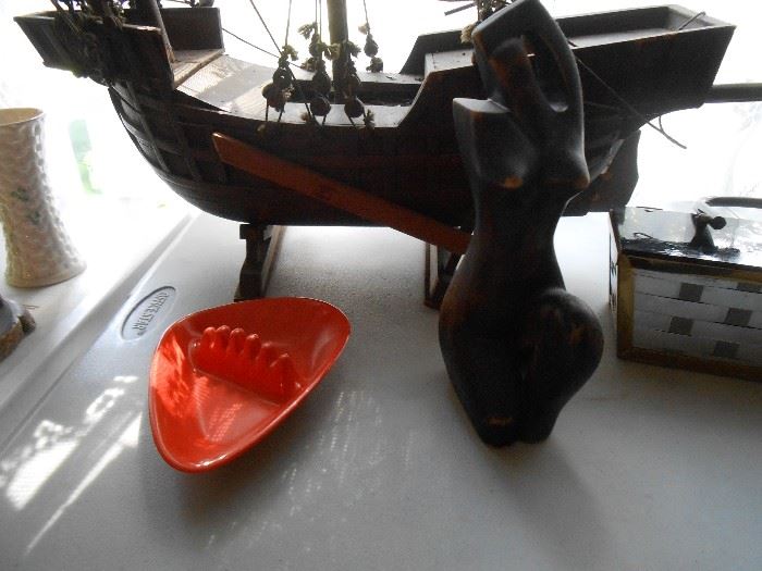 Retro ashtray and nude wood figure