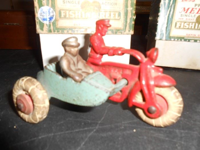 Cast iron motorcycle with side car