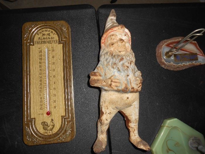 Farmer's Almanac thermometer + Elf iron door stop