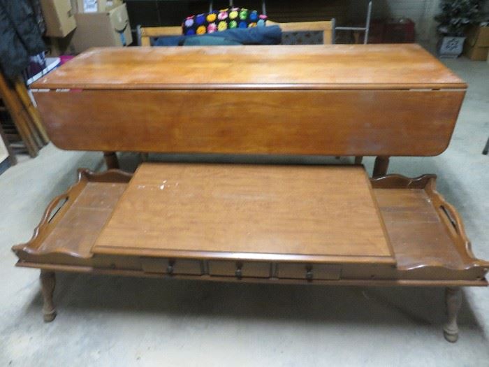 Long drop leaf table and old coffee table