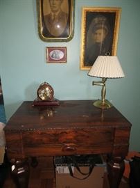 Antique desk and pictures