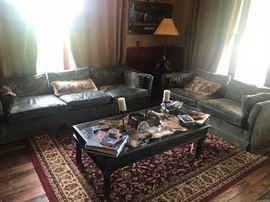 Lot 7: Sofa Set, Gray Distressed Simulated Leather Upholstery