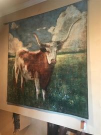 Lot 15: Large-Scale Unstretched Painting of Longhorn Steer