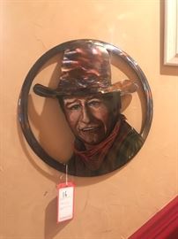Lot 16: Enameled Metal Round John Wayne Bust Plaque, Signed