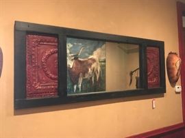 Lot 19: Rustic Mirror with Red Ceiling Tile Fragment Accents