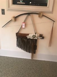 Lot 27: Native American Cow Hide Quiver & Bow