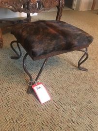 Lot 32: Iron Footstool with Cow Hide Upholstery