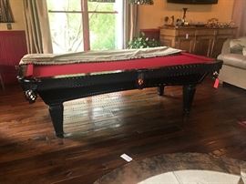 Lot 64: Pro-Line Billiard Pool Table with Custom Cover, Billiard Rack & Accessories