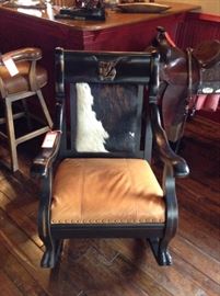 Lot 70: Longhorn Steer Rocking Chair with Cowhide Upholstery
