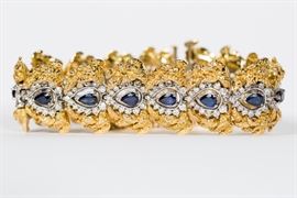Lot 72B: 18k Two Tone Gold, Sapphire & Diamond Bracelet