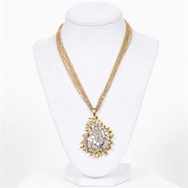 Lot 72D: Platinum, 18k Gold & Diamond Brooch Necklace