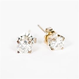 Lot 72F: Pair, 14k White Gold & Diamond Stud Earrings
