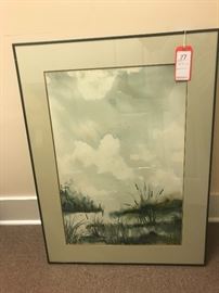 Lot 77: Framed Watercolor Painting of Marsh & Cattails, Signed Seeley