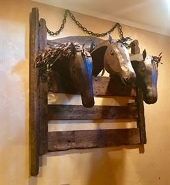 Lot 89: Metal And Rustic Wood Horse Sculture 