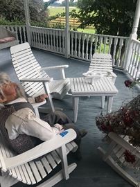 Lot 105: Five Piece Wooden Rocker and Table Set