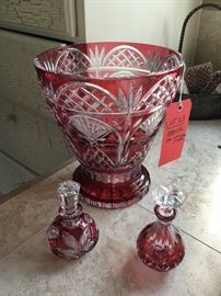 Lot 168: 3 Pieces of Red Cut To Clear Crystal