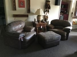 Lot 191: Pair Albany Industries Leather Chairs/Ottoman