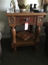 Lot 195: Cattlebaron Side Table w/Leather Top & Sides
