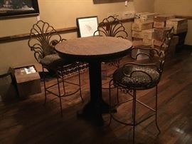 Lot 218: Leather Top Bistro Table 