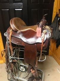 Lot 233: Simco Dark Brown Leather Saddle with Conchos