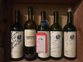 Lot 216: Lot of 5 Wine Bottles with Party Guest Signatures