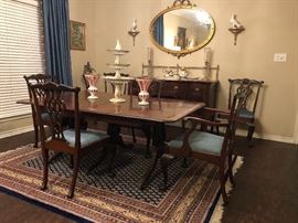 Antique Regency style Dining Table made in England and Antique Chippendale Chairs