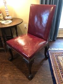 Antique Chippendale leather side chair with nail head trim