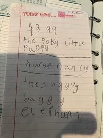 List daughter made for us and how much to sell them for...how cute :0 )