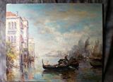 Italian School, oil on canvas, Venetian scene, signed lower right. 48" x 59"