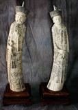Exceptional pair of 19th C Chinese carved ivory Emperor and Empress figures, signed. Ivory height: 23" with bases: 26 1/2"
