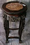Antique Chinese marble inset carved hardwood table.H: 24"