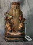 19th C carved polychrome figure of a seated Emperor with real hair. H: 8 1/2"