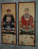 Two Chinese 18th C, Ancestral Portraits, watercolors. Image: 39 1/2" x 14 1/2"