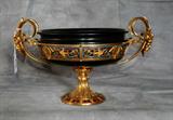 Signed F. Barbedienne bronze ormolu and champlevé enamel centerpiece with black marble bowl. H: 6 3/4" Diameter over handles: 13"
