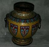 Monumental antique Imperial Chinese cloisonné two-handle urn. H: 21" Diameter: 18"