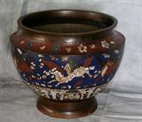 Large antique 19th C Chinese cloisonné planter. H:11" Diameter: 14