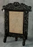 Chinese carved hardwood table screen. H: 32 1/2" W: 24 1/2"