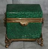 Porcelain and bronze covered box on footed stand.H:5.5" W:5.25" D:3.5"