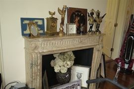 antiques on mantle 
