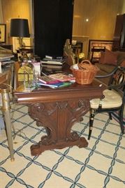 library table with end carvings