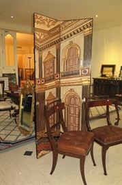 folding screen, pair of vintage chairs