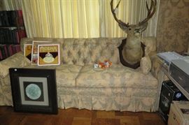 Sherill sofa and antique deer head
